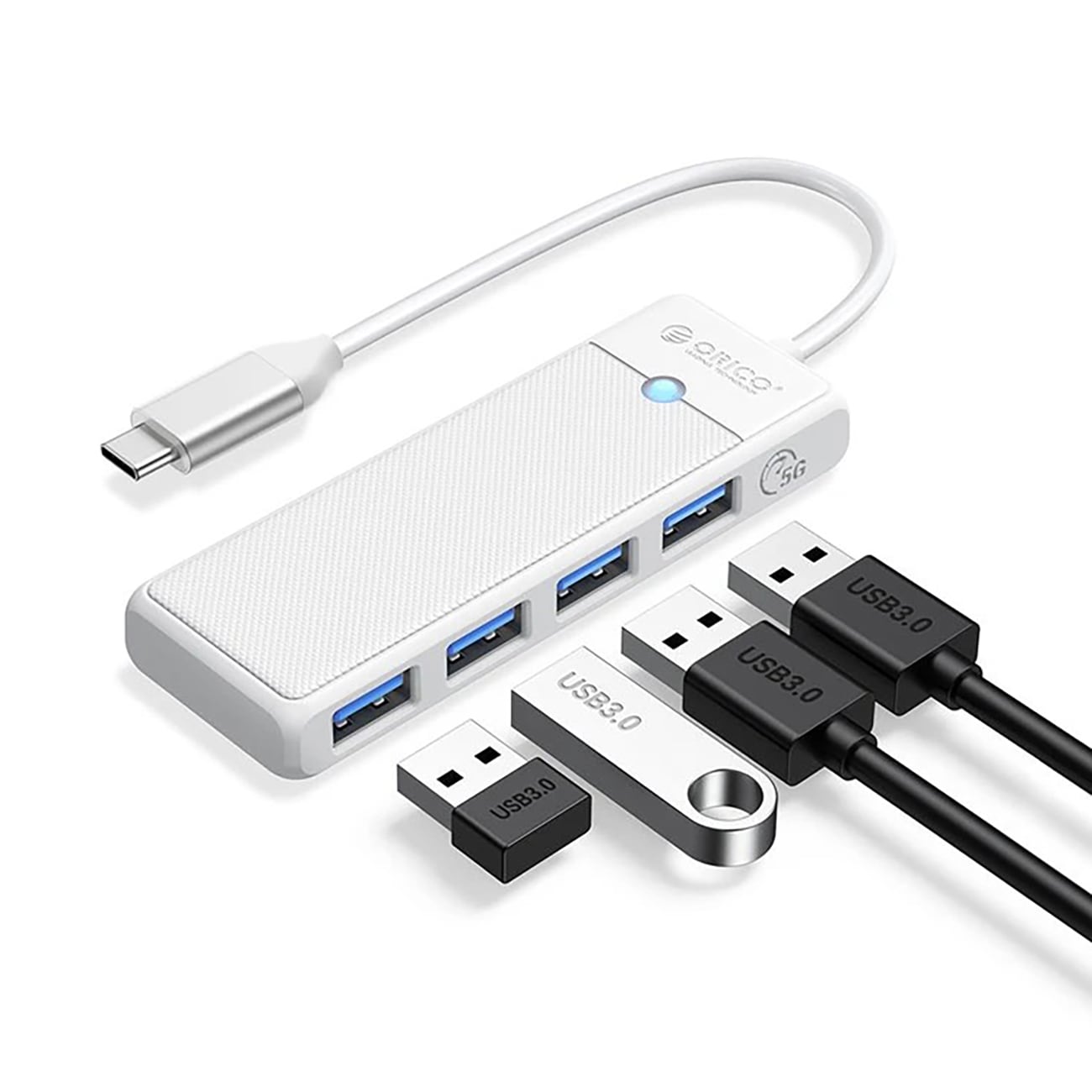 Orico PAPW4A-C3 USB-hub med 4 porter (4x USB-A 3.0), 0,5 m – hvit