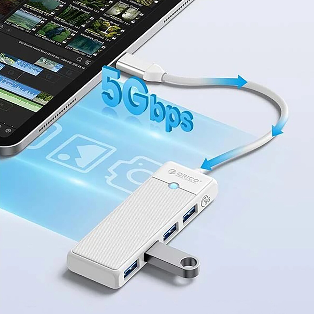 Orico PAPW4A-C3 USB-hub med 4 porter (4x USB-A 3.0), 0,5 m – hvit