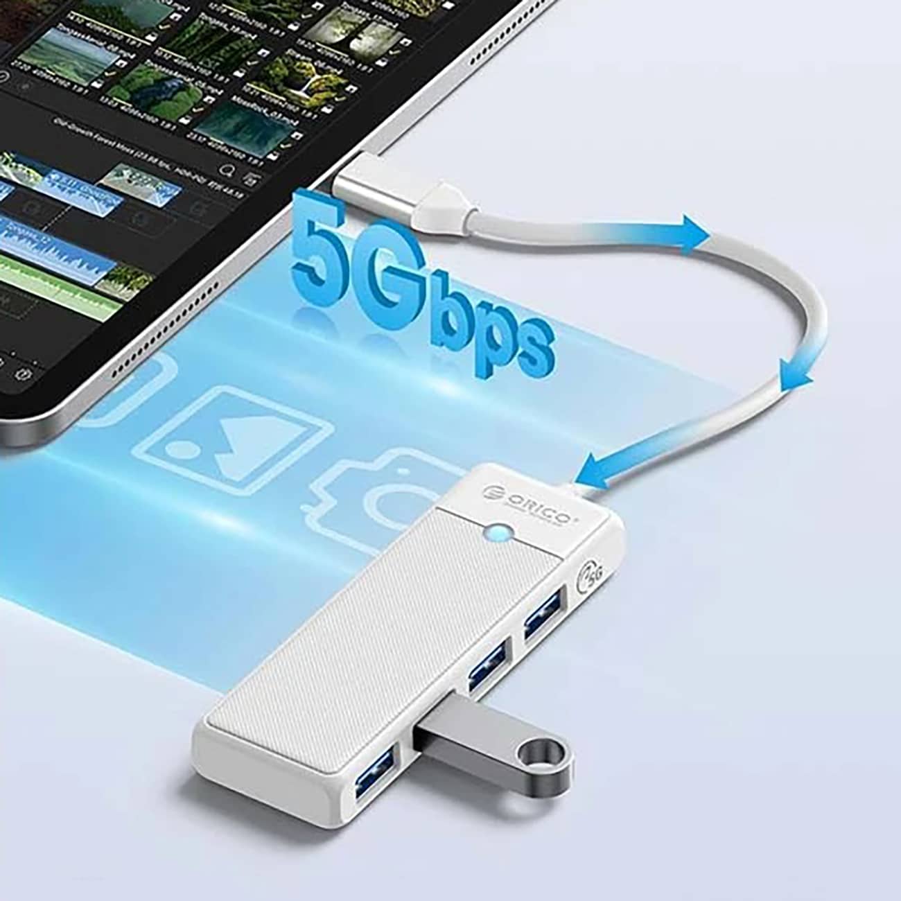 Orico PAPW4A-C3 USB-hub med 4 porter (4x USB-A 3.0), 1 m – hvit