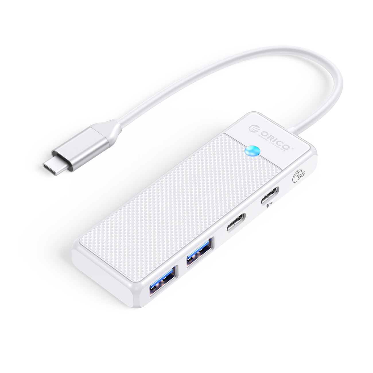 Orico PAPW2AC-C3 USB-hub 4 porter: 2x USB-A 3.0, USB-C 3.0 + PD 100W, 0,15 m hvit