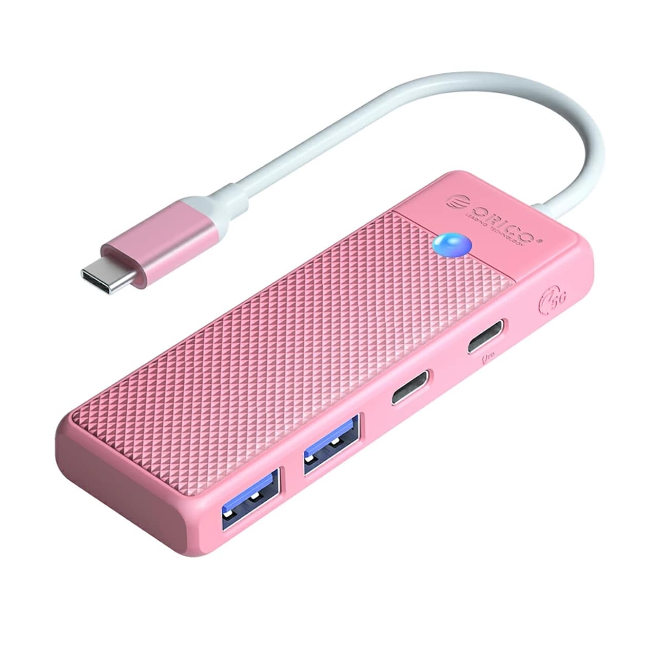 Orico PAPW2AC-C3-C3 USB-hub 4 porter: 2x USB-A 3.0, 1x USB-C 3.0 + PD 100W, 0,15 m, rosa