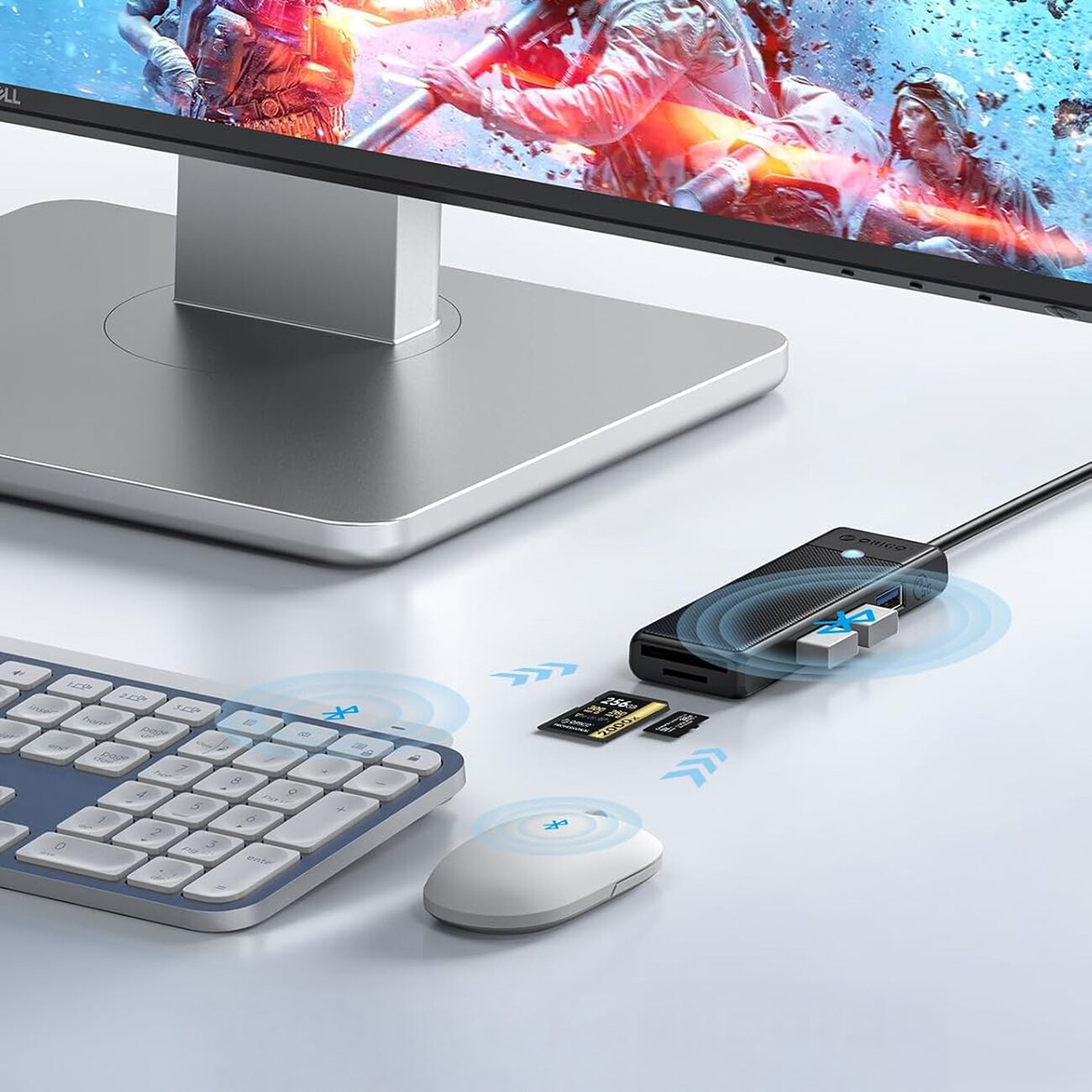 Orico PAPW3AT-U3 USB-hub med 4 porter (3x USB-A 3.0) og microSD-/SD-kortleser, 1,8 m – svart