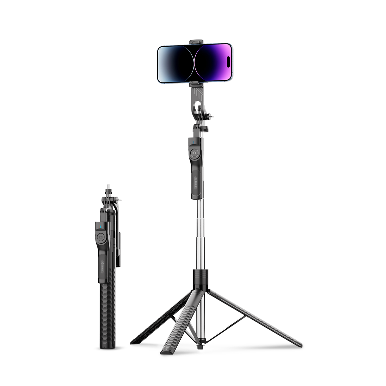 Orico SPM190 selfie-stang med stativ, 1/4" for mobilkamera, 360° rotasjon, Bluetooth 5.2 – svart