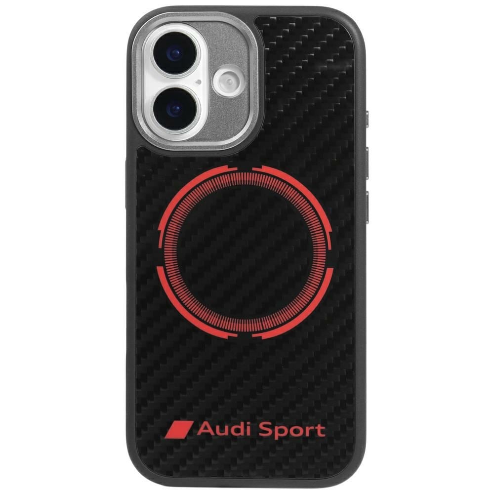 Audi RSQ MagSafe-etui i karbonfiber med rød sirkel til iPhone 17 – svart