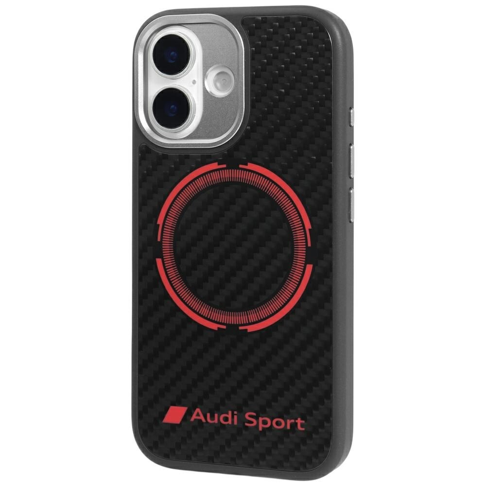 Audi RSQ MagSafe-etui i karbonfiber med rød sirkel til iPhone 17 – svart