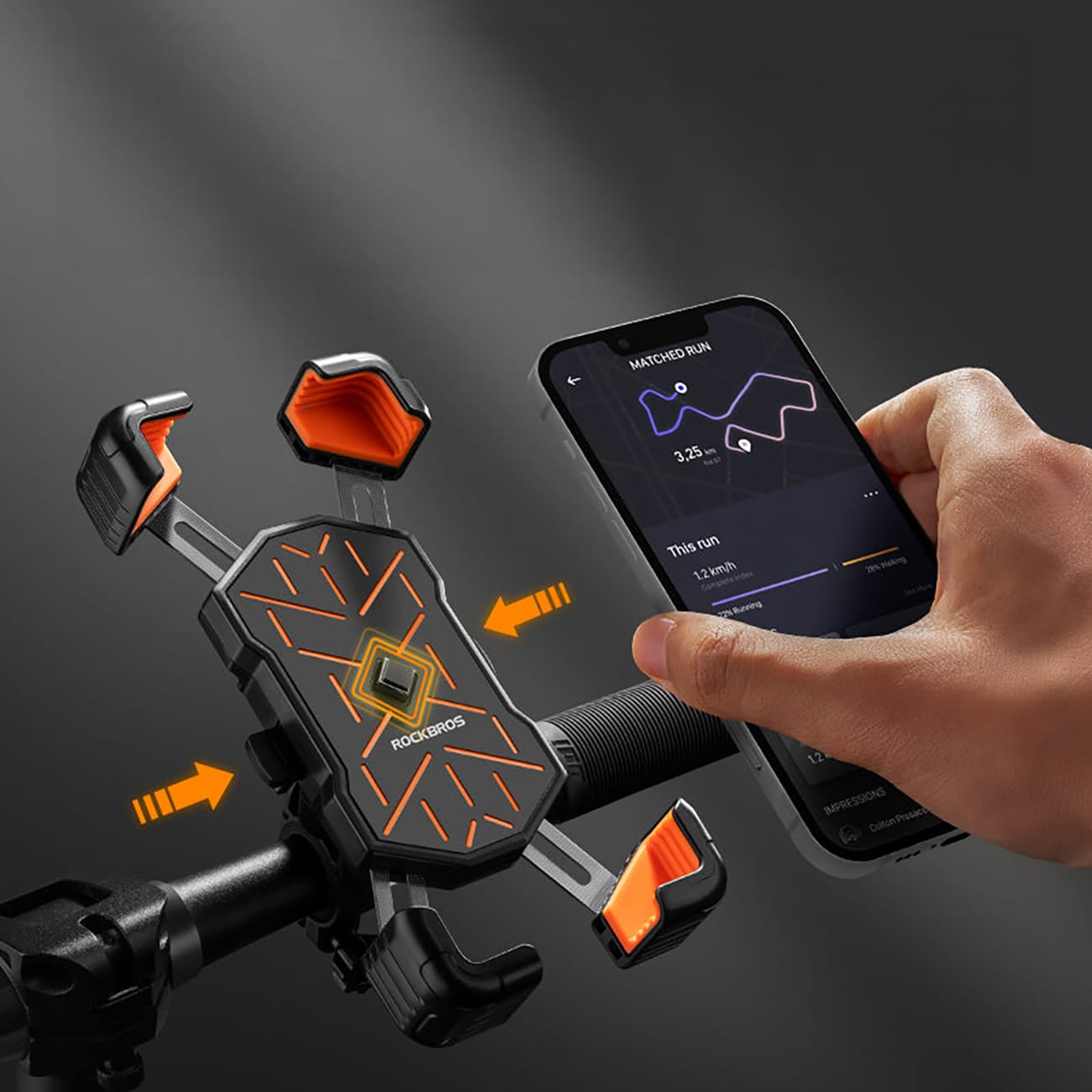 Rockbros HW-117 telefonholder med styreklemme – svart og oransje