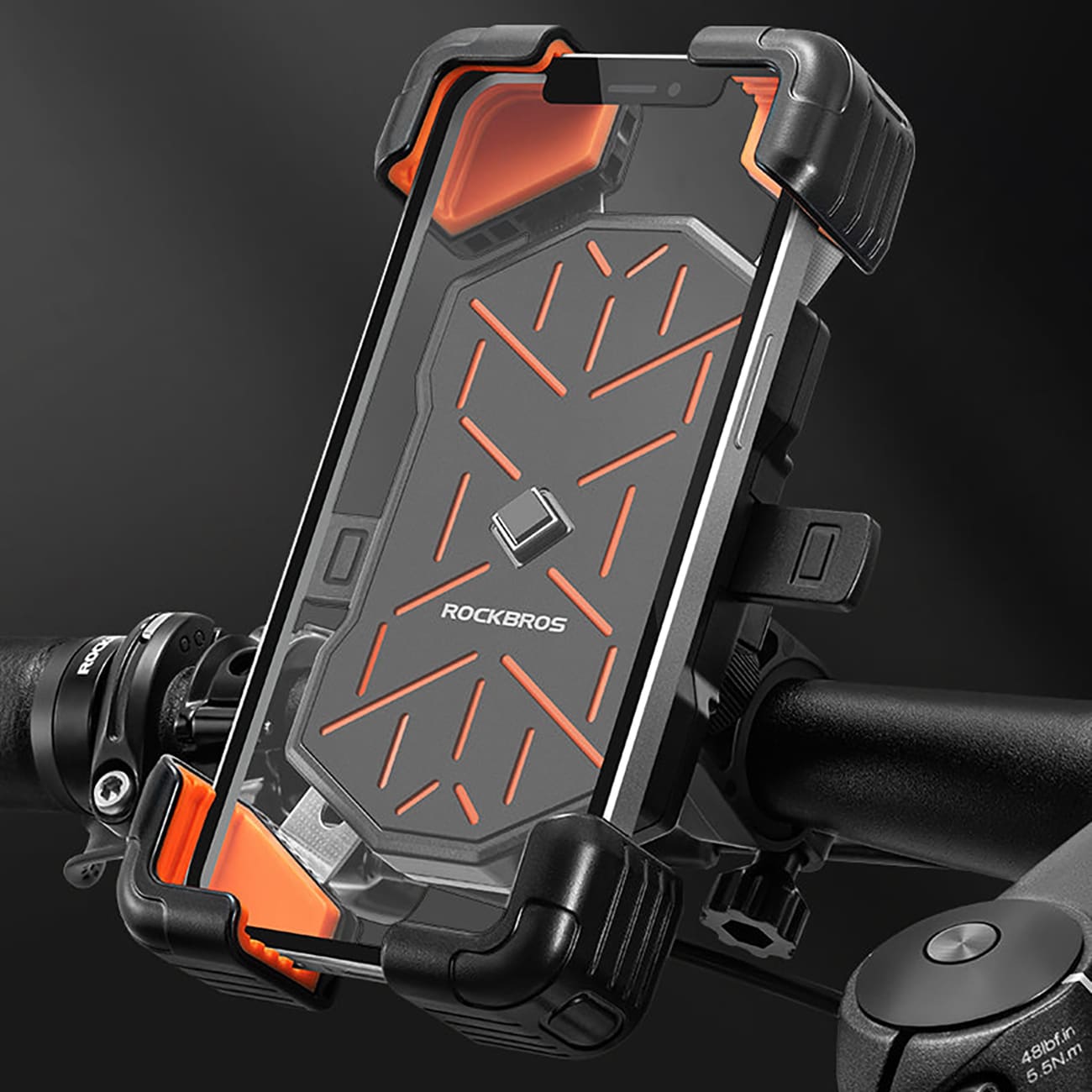 Rockbros HW-117 telefonholder med styreklemme – svart og oransje