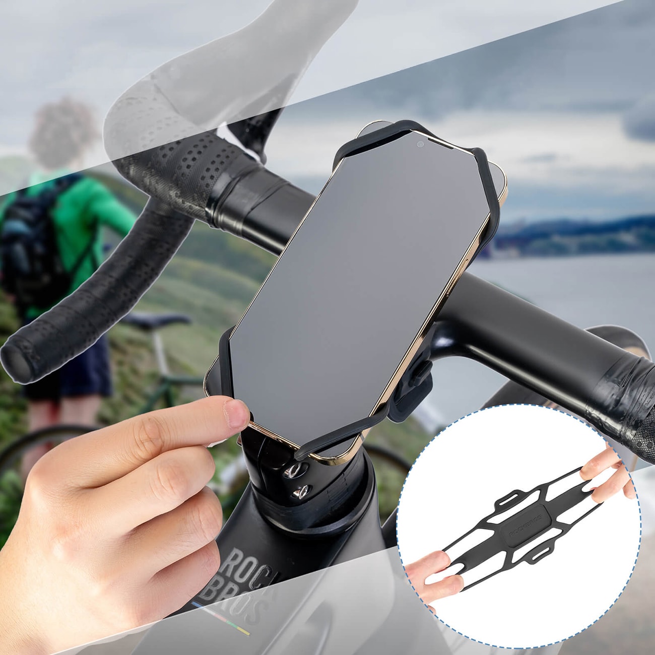 Rockbros 250015001 telefonholder med silikonklemme – svart