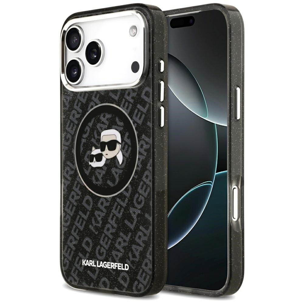 Karl Lagerfeld IML-glitter Karl & Choupette-hoder-logo MagSafe-etui til iPhone 17 Pro Max – svart