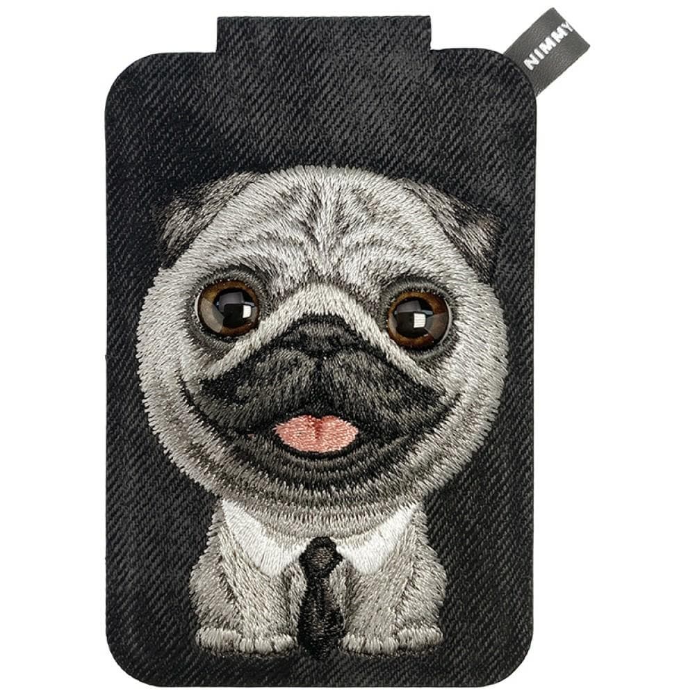 Nimmy New Big-Eye Cute Pets 2.0 – Magnetisk lommebok med hundemotiv og telefonstativ – Svart