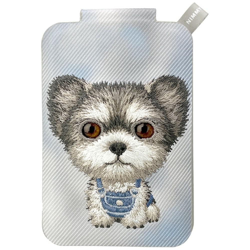 Nimmy New Big-Eye Cute Pets 2.0 – Magnetisk lommebok med hundemotiv og telefonstativ – Grå
