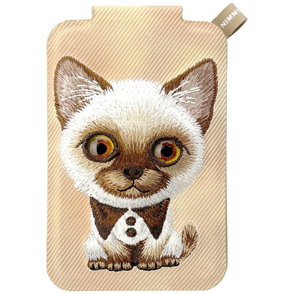 Nimmy New Big-Eye Cute Pets 2.0 – Magnetisk lommebok med kattemotiv og telefonstativ – Brun
