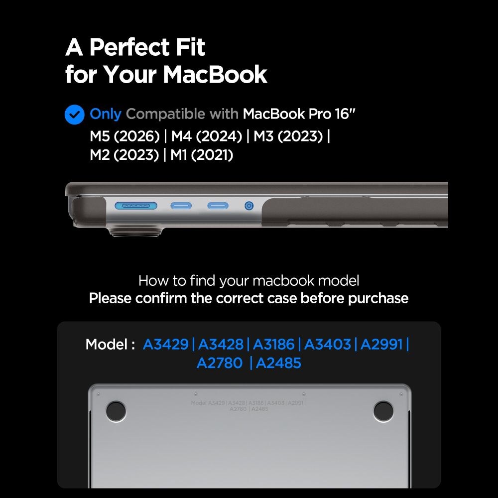 Spigen AirSkin-etui til MacBook Pro 16" 2021 / 2023 / 2024 / 2025 / 2026 – Halvgjennomsiktig