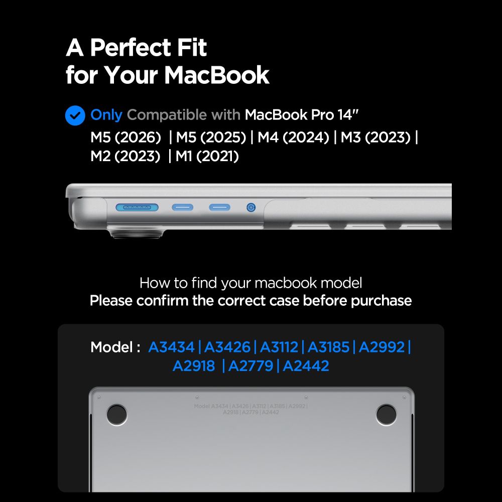 Spigen AirSkin-etui til MacBook Pro 14" 2021 / 2023 / 2024 / 2025 / 2026 – Gjennomsiktig matt