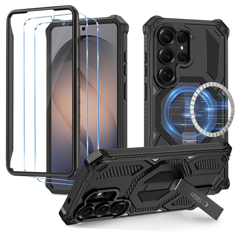 Tech-Protect MagBlast MagSafe-etui + herdet glass, 2-pakning för Samsung Galaxy S26 Ultra – svart