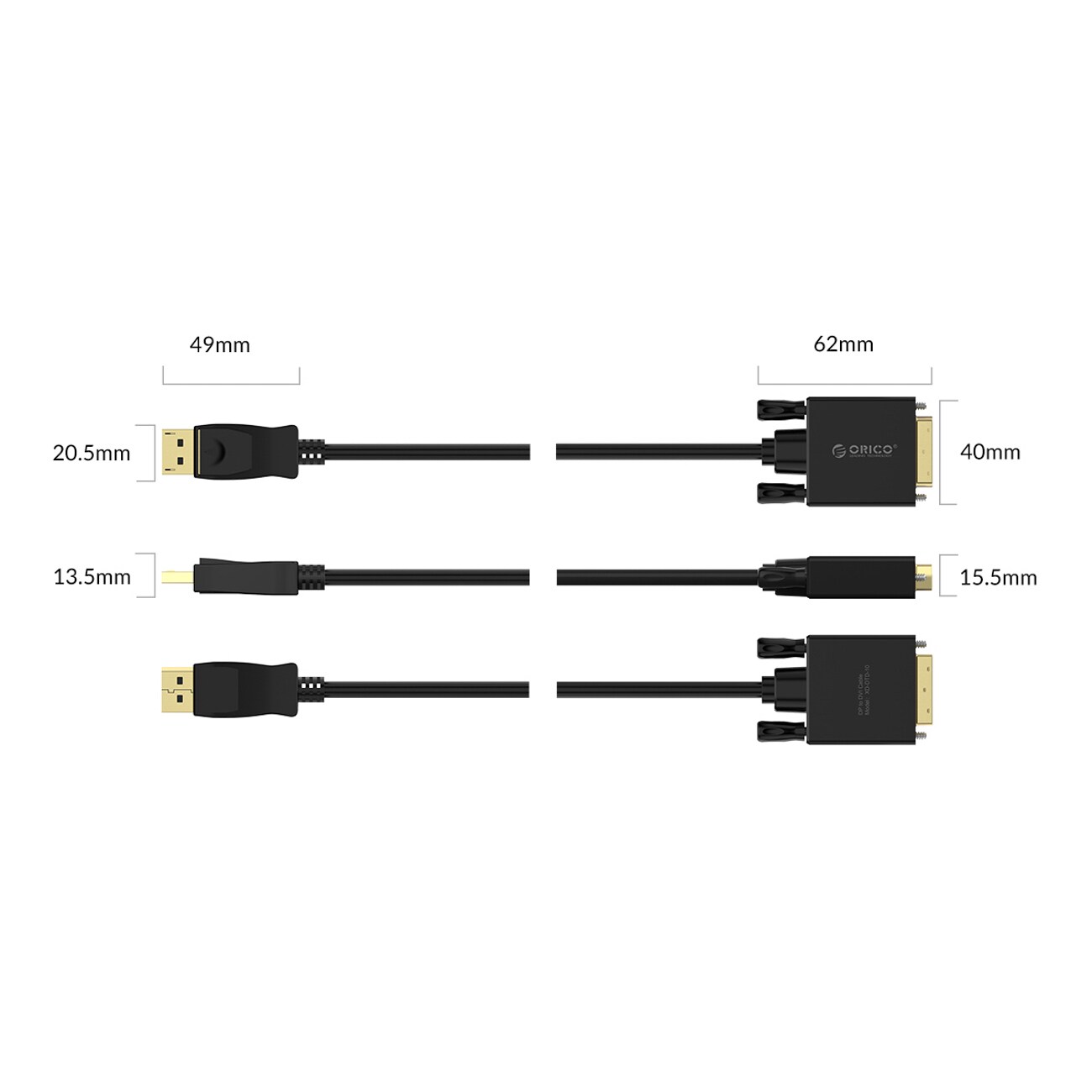 Orico XD-DTD DisplayPort til DVI 4K-kabel, 3 m – svart
