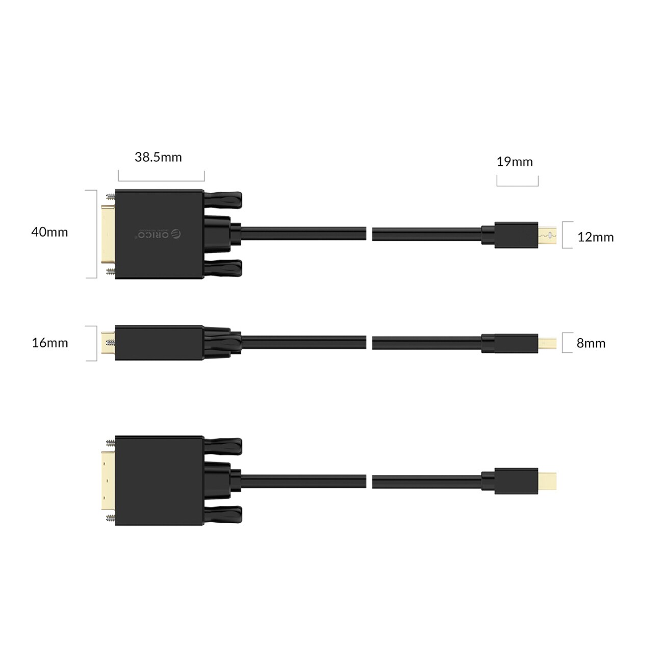 Orico XD-MDTD Mini DisplayPort til DVI Full HD 60 Hz-kabel, 2 m – svart