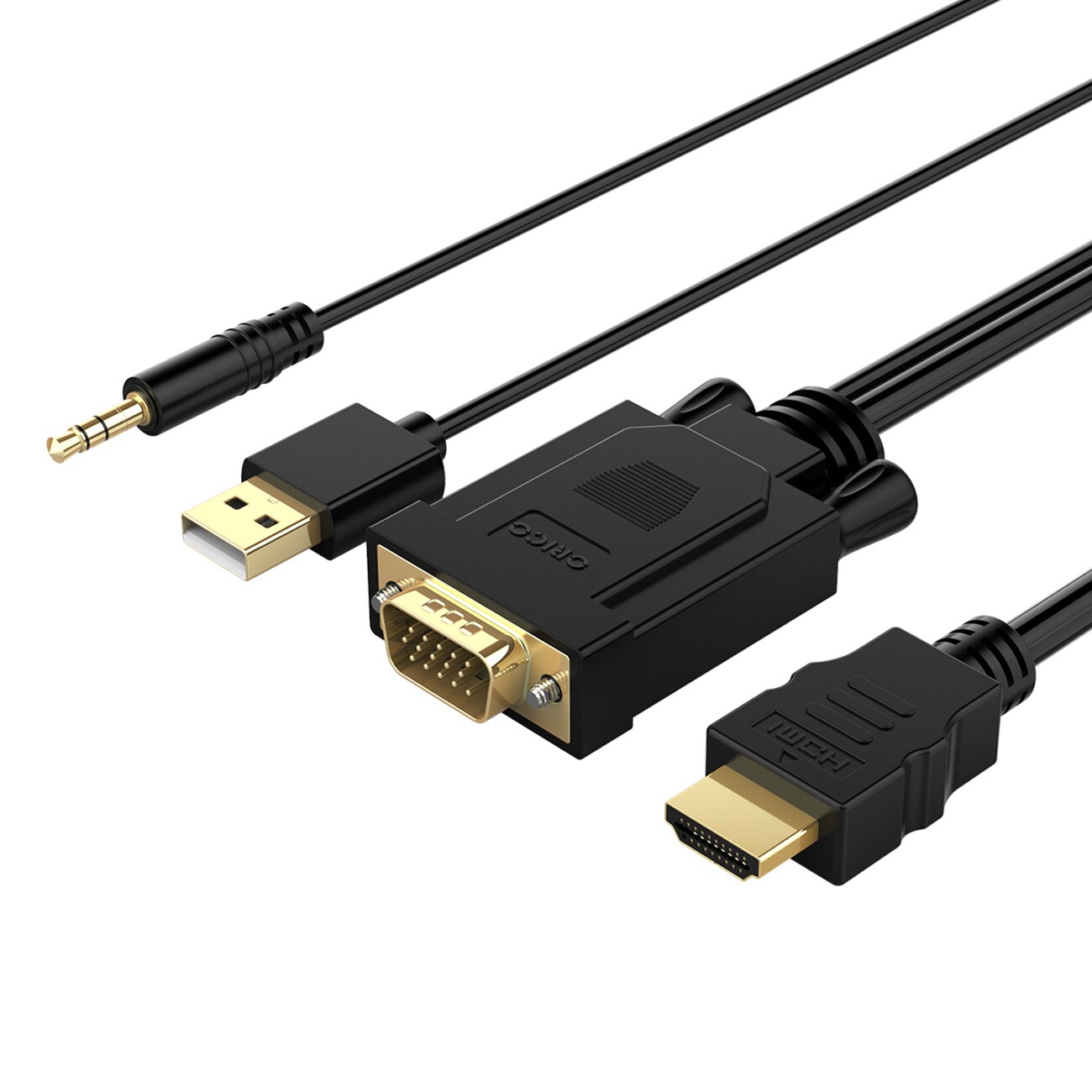 Orico XD-VATH VGA- og 3,5 mm minijack-til-HDMI Full HD 60 Hz-kabel m/USB-strøm, 5 m – svart