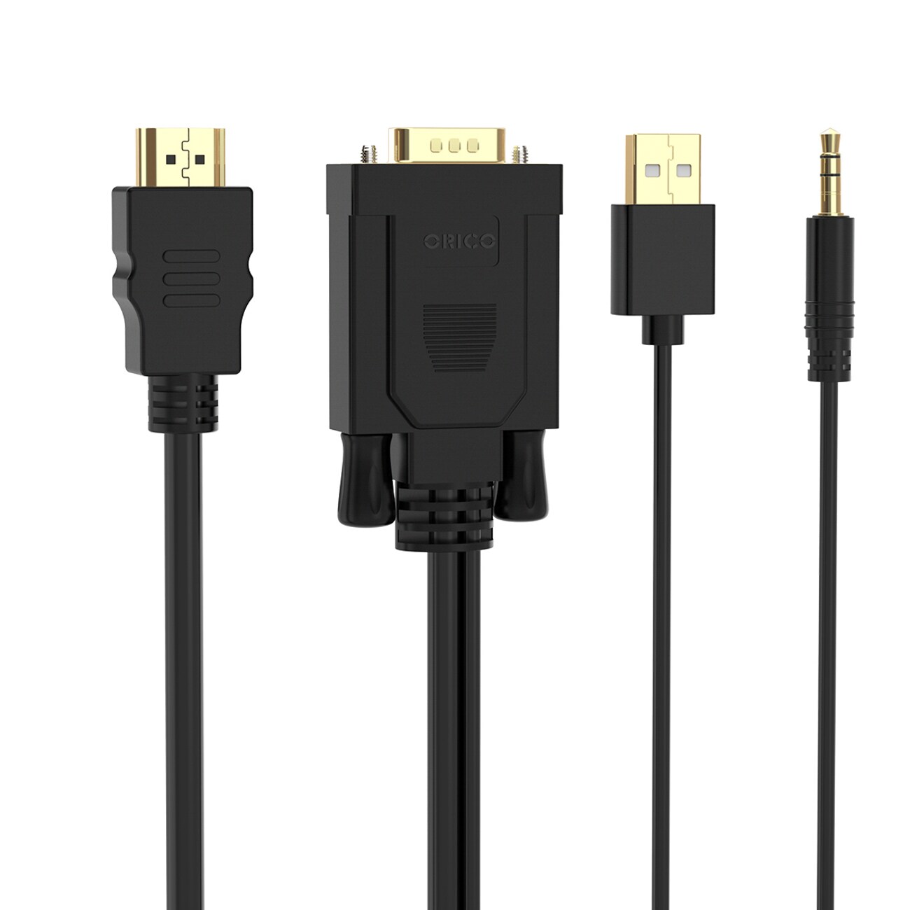 Orico XD-VATH VGA- og 3,5 mm minijack-til-HDMI Full HD 60 Hz-kabel m/USB-strøm, 5 m – svart
