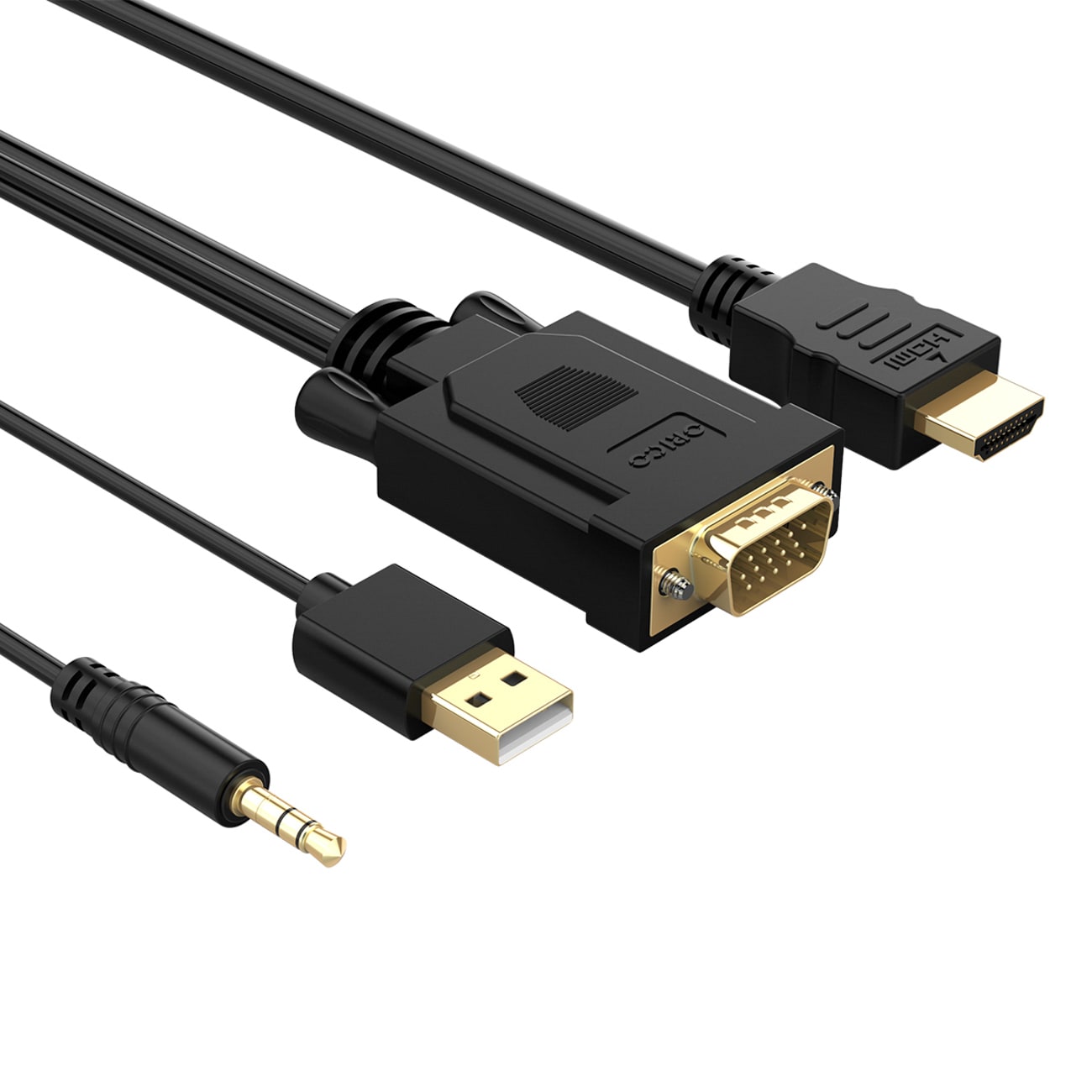 Orico XD-VATH VGA- og 3,5 mm minijack-til-HDMI Full HD 60 Hz-kabel m/USB-strøm, 5 m – svart