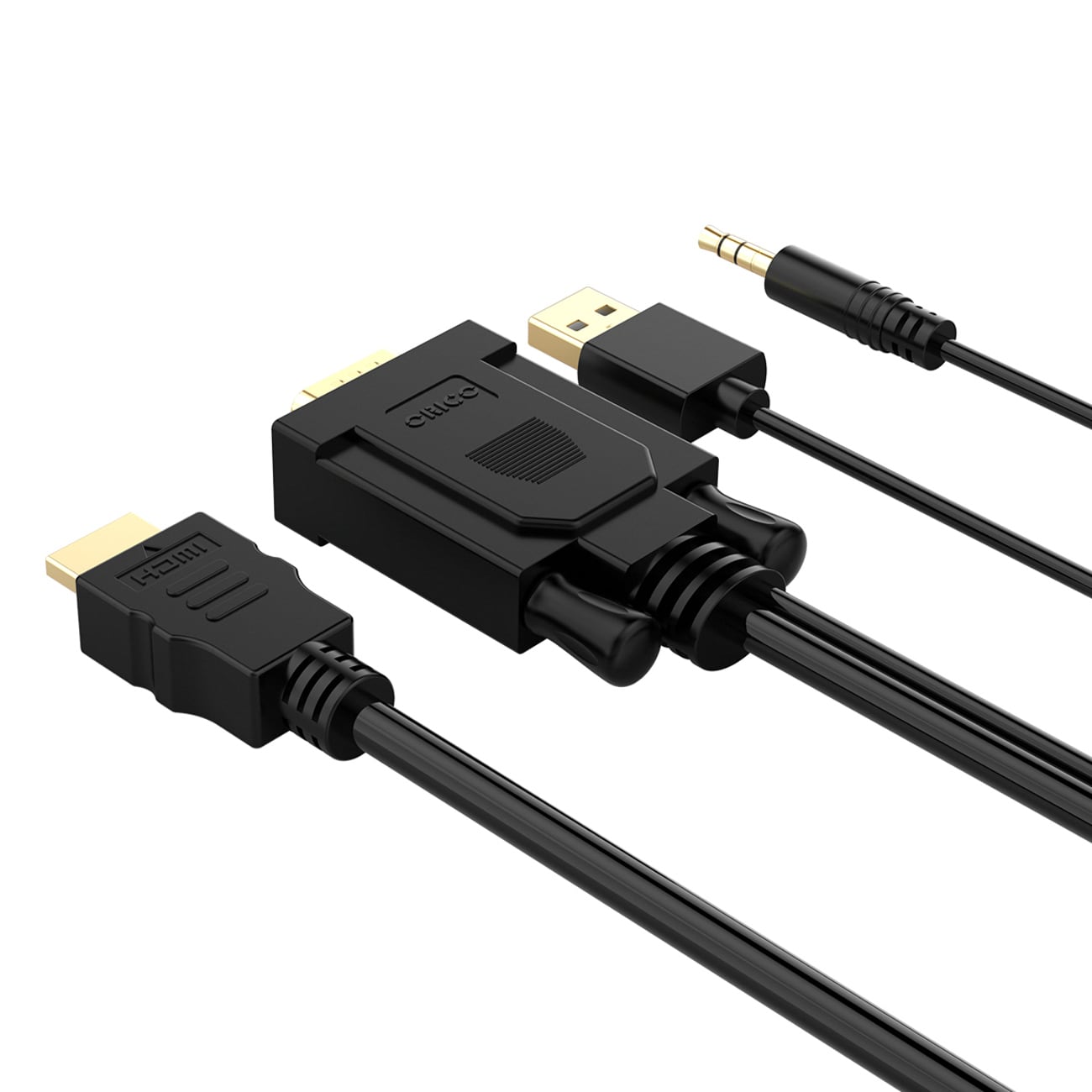 Orico XD-VATH VGA- og 3,5 mm minijack-til-HDMI Full HD 60 Hz-kabel m/USB-strøm, 5 m – svart