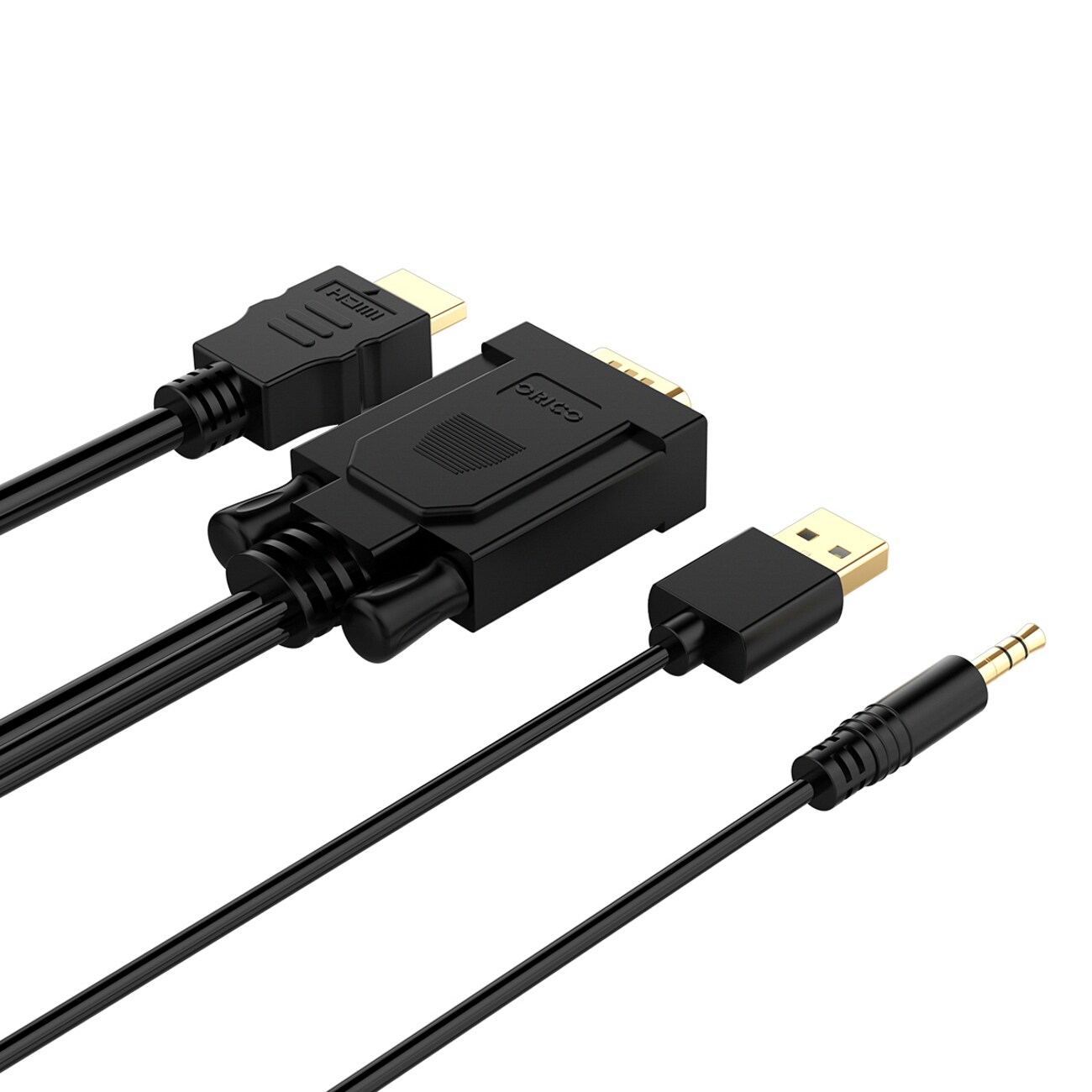 Orico XD-VATH VGA- og 3,5 mm minijack-til-HDMI Full HD 60 Hz-kabel m/USB-strøm, 5 m – svart