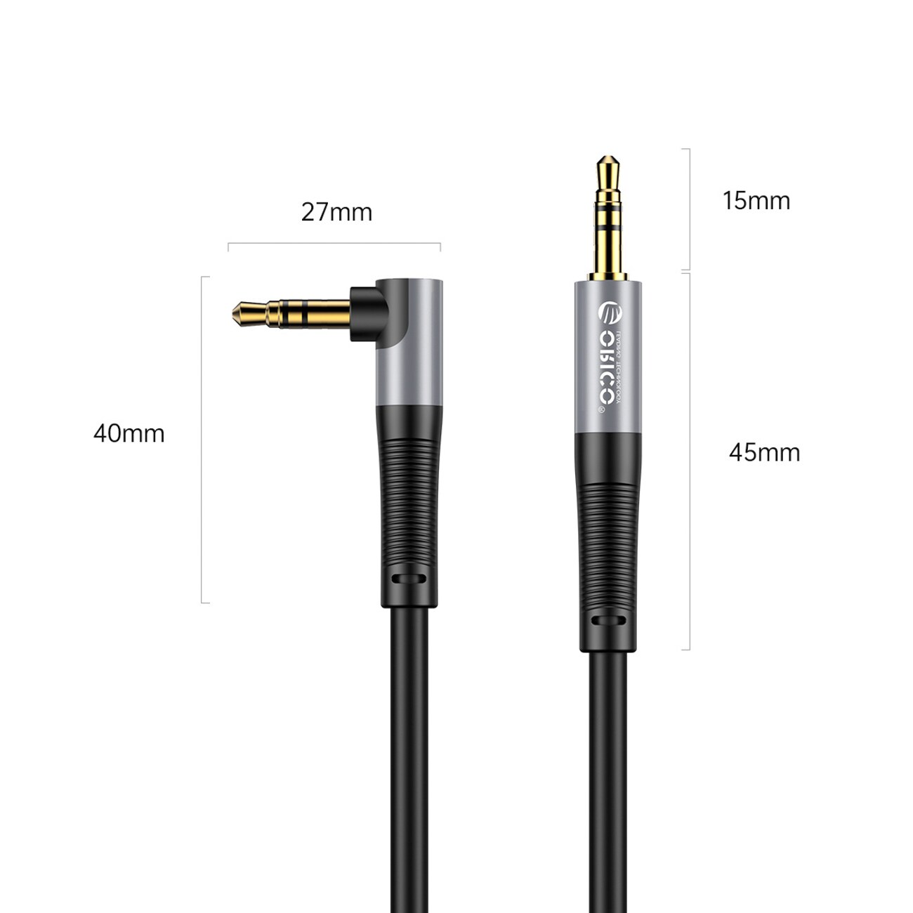 Orico AXW 3,5 mm mini-jack, hann-til-hann, vinklet lydkabel, 1 m – svart