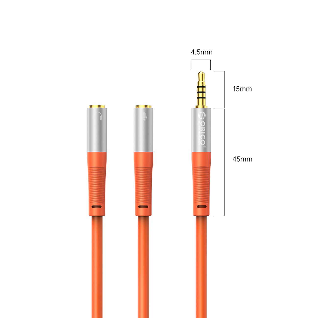 Orico AX2-10 lydkabel 3,5 mm minijack-splitter for hodetelefon/mikrofon, 1 m – oransje