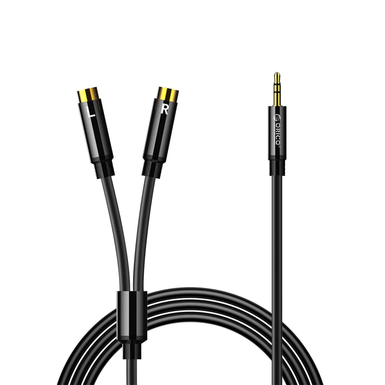 Orico AXRF lydkabel, 3,5 mm minijack til 2x RCA-hunnkontakt, 5 m – svart