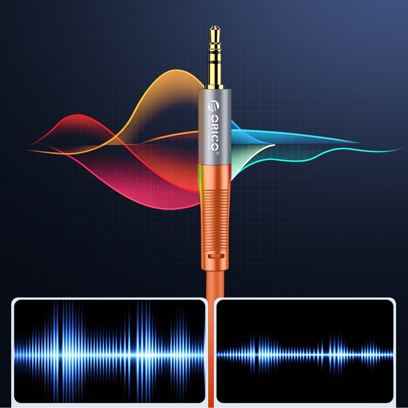 Orico AXRF lydkabel, 3,5 mm minijack til 2x RCA-hunnkontakt, 3 m – oransje
