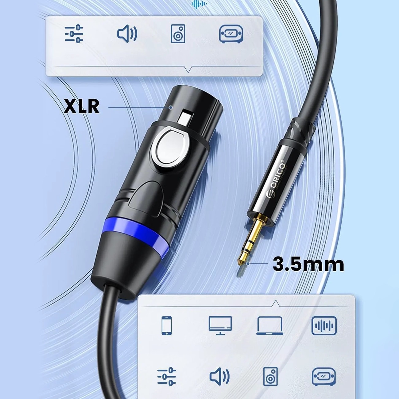 Orico AXKF lydkabel, 3,5 mm minijack til XLR-hunnkontakt, 5 m – svart