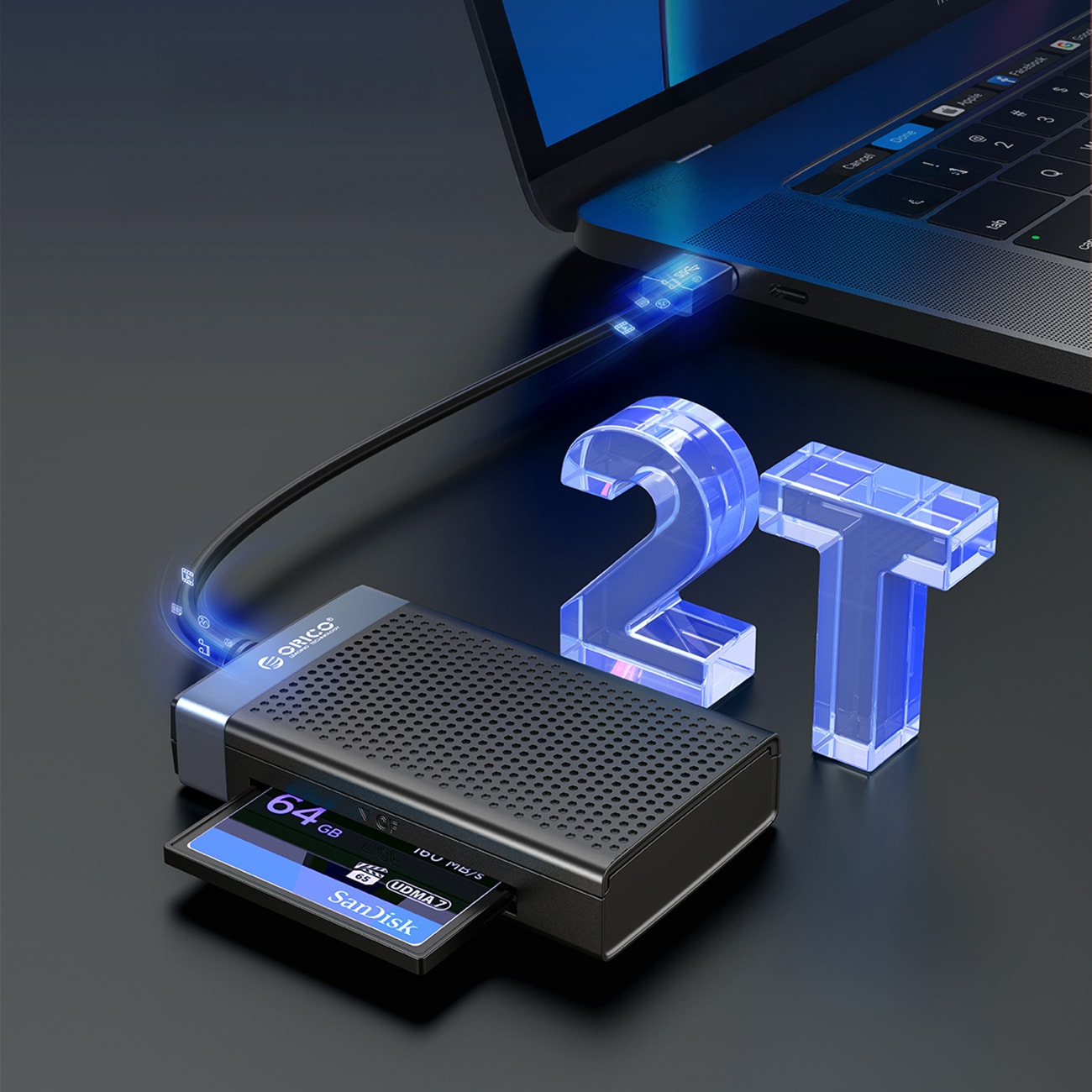 Orico CL4D-A3 USB-A 3.0 SD, microSD, CF, MS minnekortleser med 5 Gb/s – svart og sølv