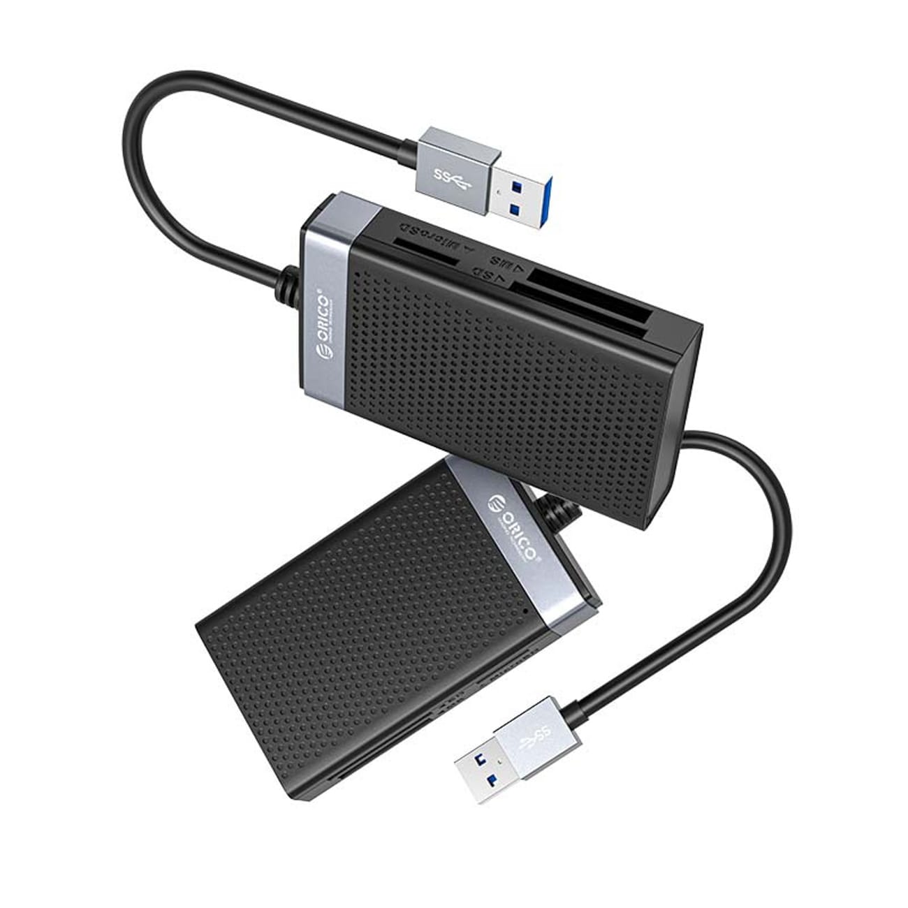 Orico CL4D-A3 USB-A 3.0 SD, microSD, CF, MS minnekortleser med 5 Gb/s – svart og sølv