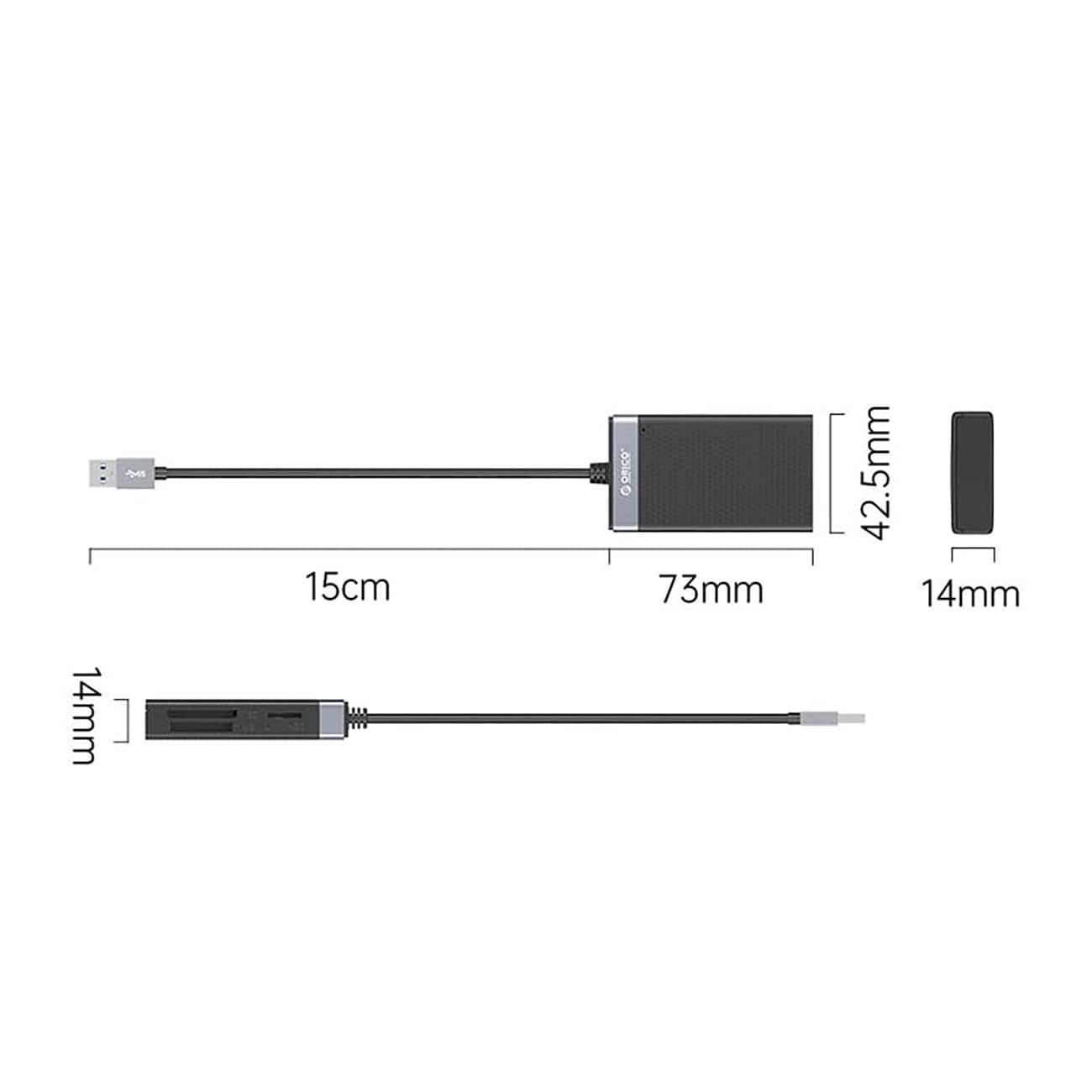 Orico CL4D-A3 USB-A 3.0 SD, microSD, CF, MS minnekortleser med 5 Gb/s – svart og sølv