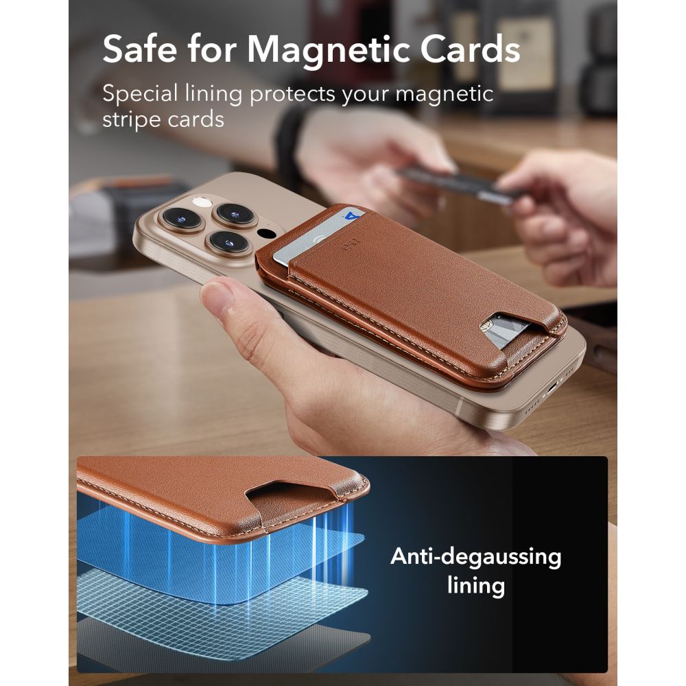 ESR Classic RFID-lommebok med magnetfeste og MagSafe-støtte for mobiltelefon – brun