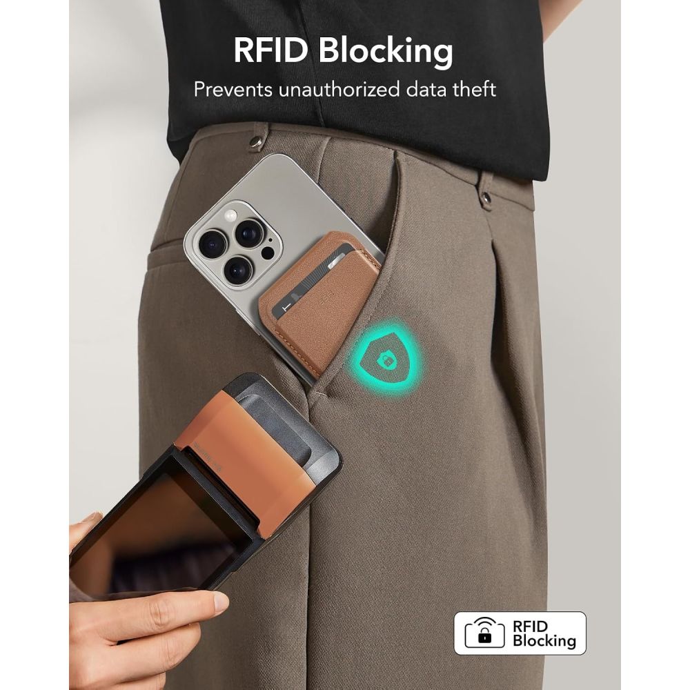 ESR Classic RFID-lommebok med magnetfeste og MagSafe-støtte for mobiltelefon – brun