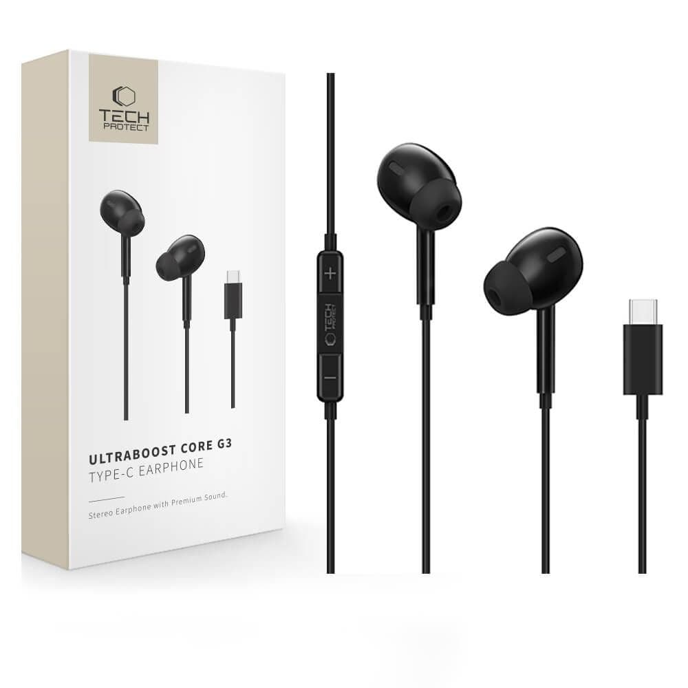 Tech-Protect Ultraboost Core G3 USB-C-hodetelefoner med kabel – svart