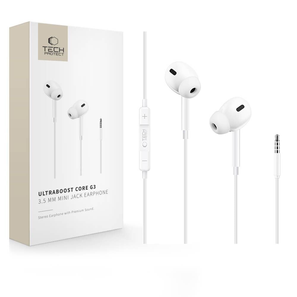 Tech-Protect Ultraboost Core G3 Mini Jack-hodetelefoner med ledning – hvit