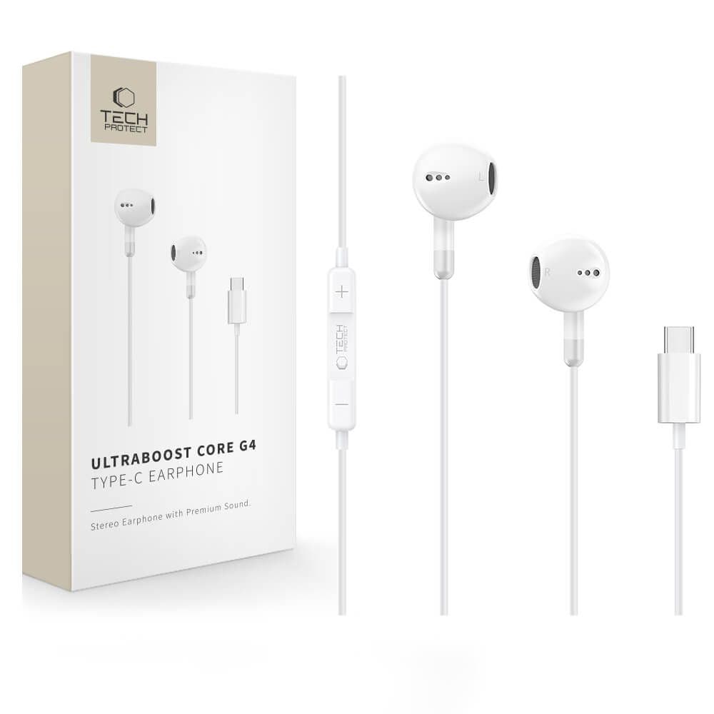 Tech-Protect Ultraboost Core G4 USB-C-hodetelefoner med kabel – hvit