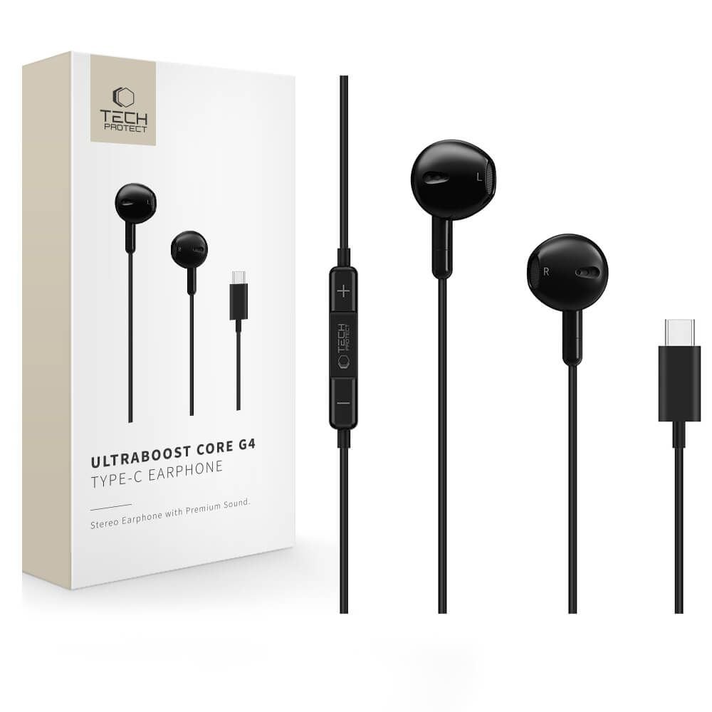 Tech-Protect Ultraboost Core G4 USB-C-hodetelefoner med kabel – svart