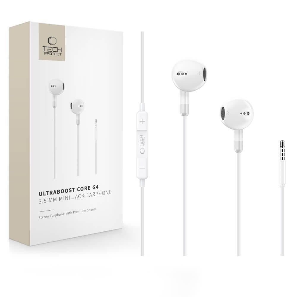 Tech-Protect Ultraboost Core G4 Mini-jack-hodetelefoner med ledning – hvit