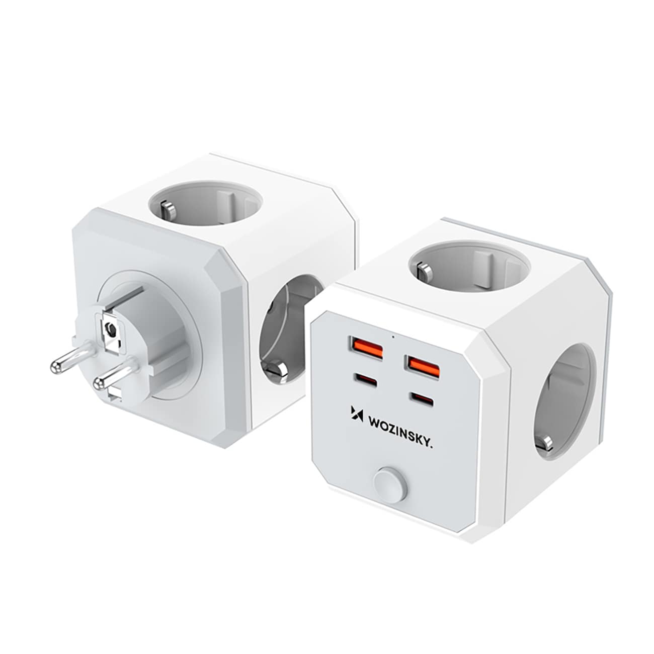 Wozinsky WKZ-4B Power Cube 3x vekselstrøm, 2x USB-A, 2x USB-C PD 20 W, 4000 W – hvit