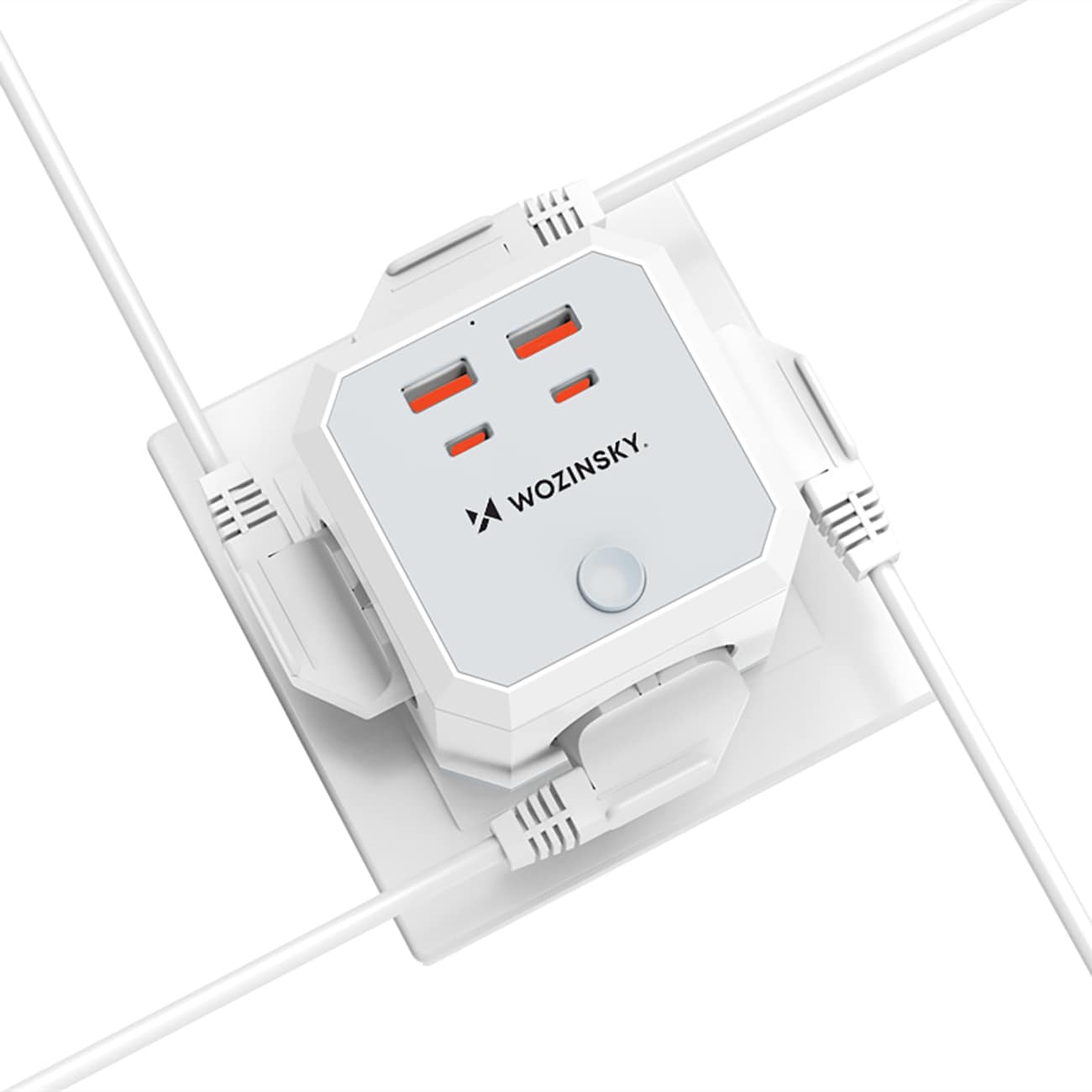 Wozinsky WKZ-4B Power Cube 3x vekselstrøm, 2x USB-A, 2x USB-C PD 20 W, 4000 W – hvit