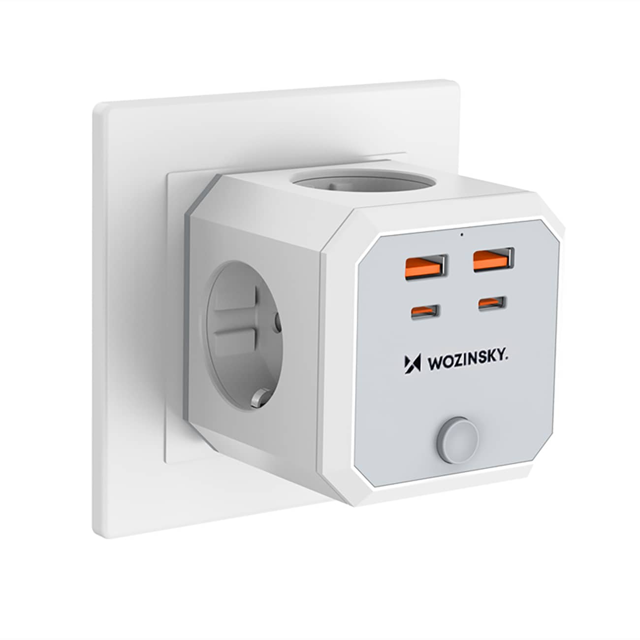 Wozinsky WKZ-4B Power Cube 3x vekselstrøm, 2x USB-A, 2x USB-C PD 20 W, 4000 W – hvit