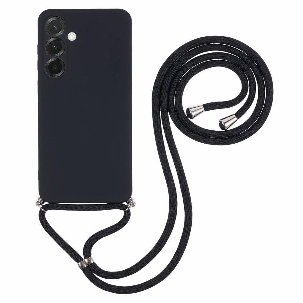 Samsung Galaxy A17 5G / A17 4G-etui med fiberfôr og skulderrem – svart