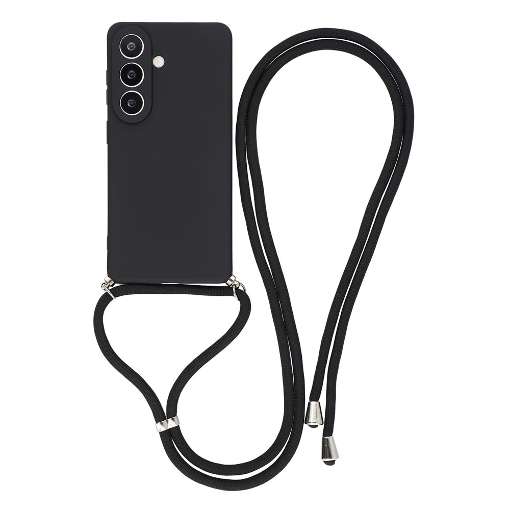 Samsung Galaxy S26-etui med fiberfôr og skulderrem – svart