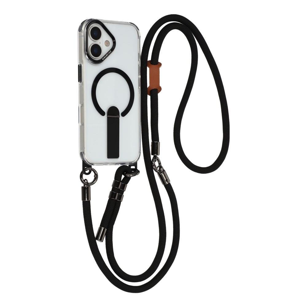iPhone 17-etui m/stativ, kort stropp (30 cm) og lang stropp (120 cm), MagSafe – svart