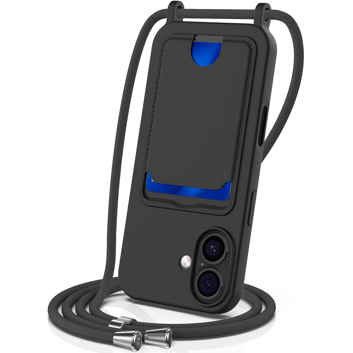 iPhone 17 TPU-etui med kortholder og skulderrem – svart