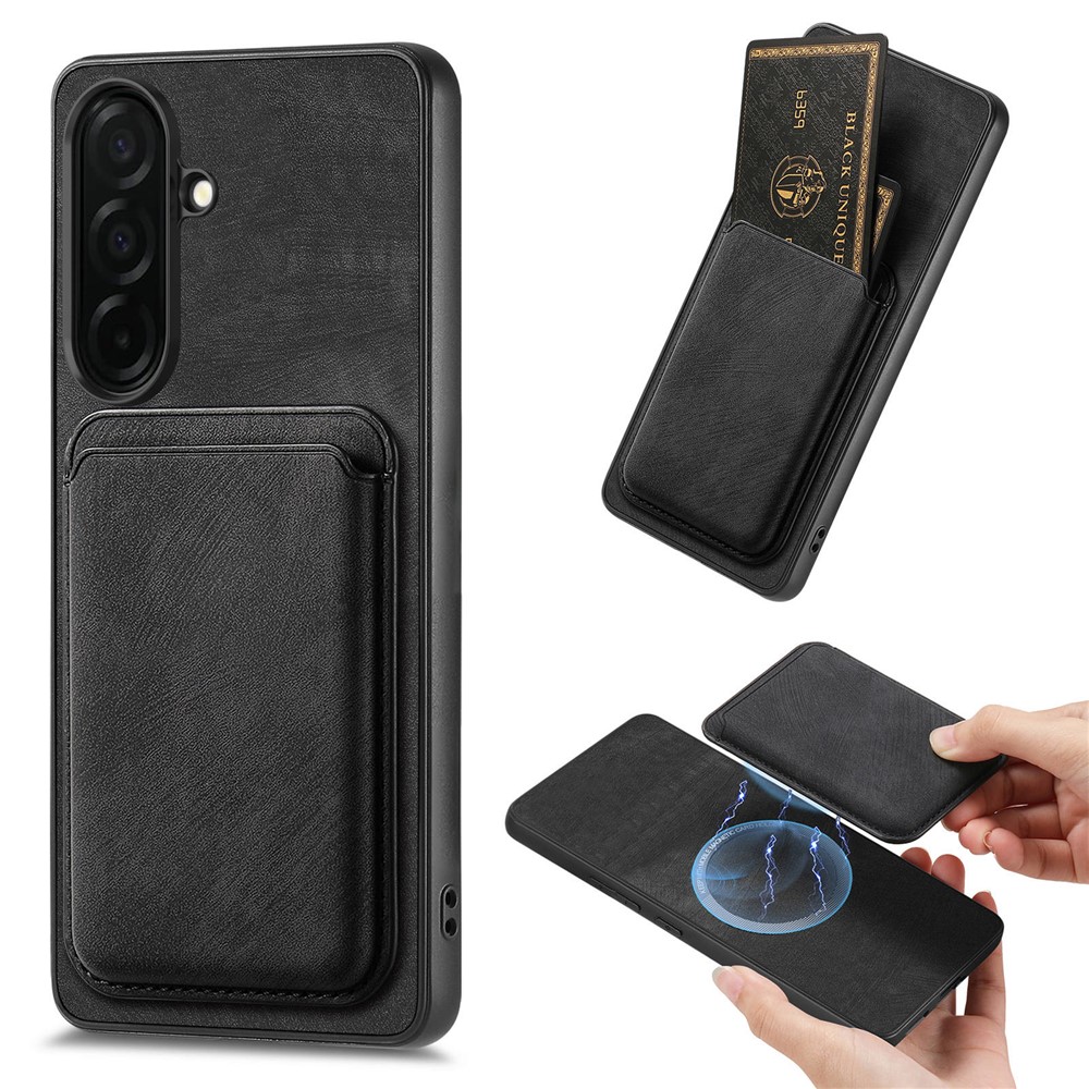Samsung Galaxy S26-etui med avtakbar kortholder, MagSafe-kompatibelt, syntetisk skinn – svart