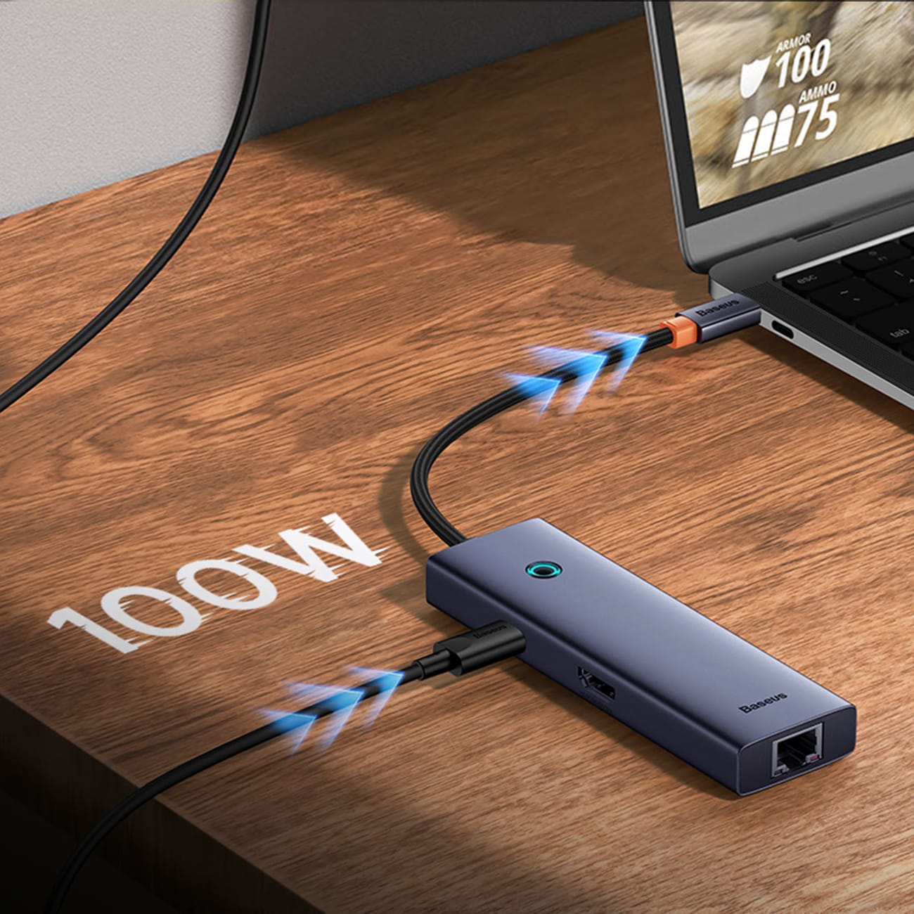 Baseus UltraJoy-serien 5-i-1 USB-C/HDMI 4K med 4 USB-A 3.0-porter – grå